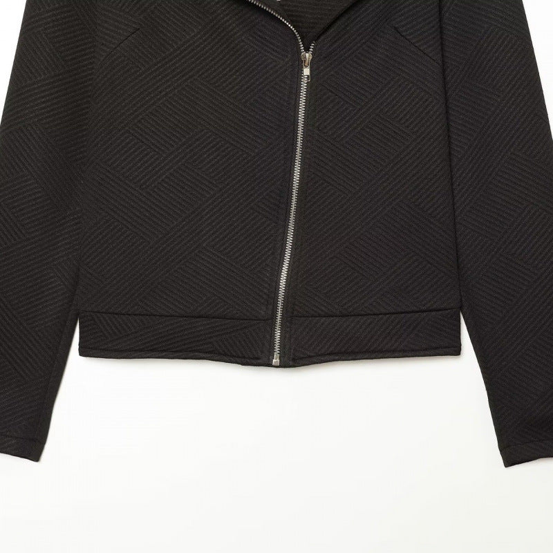 Damen Strukturierter Bikerblazer mit asymmetrischem Reißverschluss und silbernen Details Drune