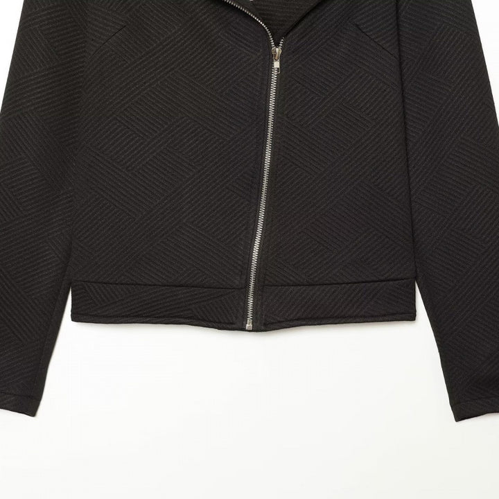 Damen Strukturierter Bikerblazer mit asymmetrischem Reißverschluss und silbernen Details Drune