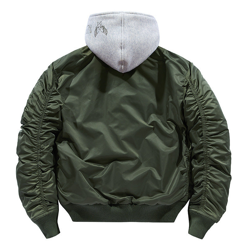 Herren nan fliegerinspirierte Bomberjacke mit integriertem Kapuzeneinsatz, Ärmeltasche und wattierter Innenlage Drune