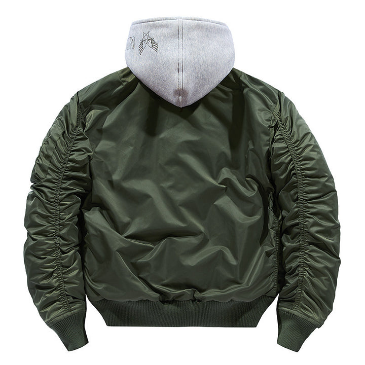 Herren nan fliegerinspirierte Bomberjacke mit integriertem Kapuzeneinsatz, Ärmeltasche und wattierter Innenlage Drune