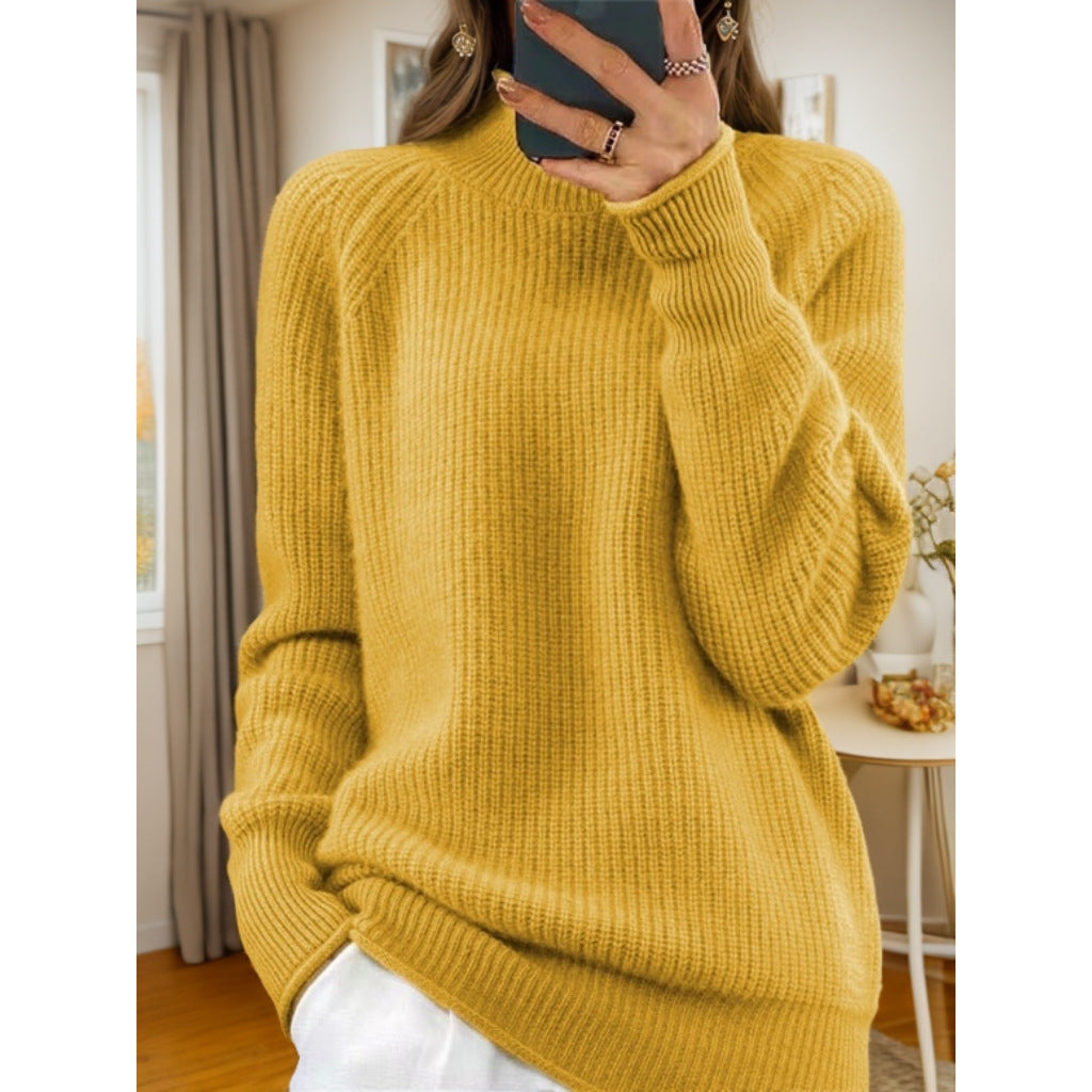 Damen nan kuscheliger Strickpullover mit Stehkragen und Rippstruktur Drune