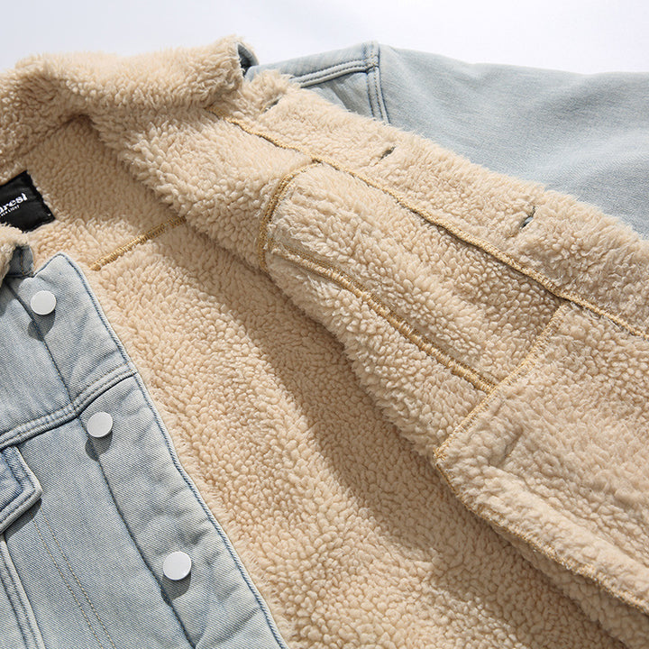 Unisex Oversize-Jeansjacke mit Teddyfutter und Sherpa-Kragen Drune