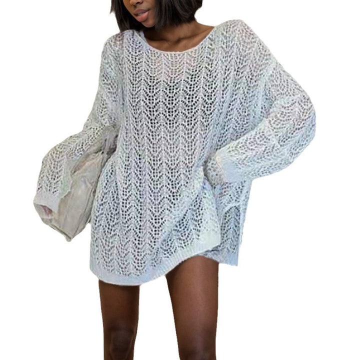 Damen luftiger Strickpullover mit elegantem Lochmuster Drune