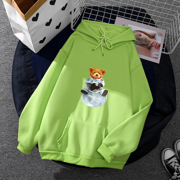 Damen nan weicher Oversize-Kapuzenpullover mit kawaii Pilzfrosch-Print, Kängurutasche und gerippten Bündchen Drune