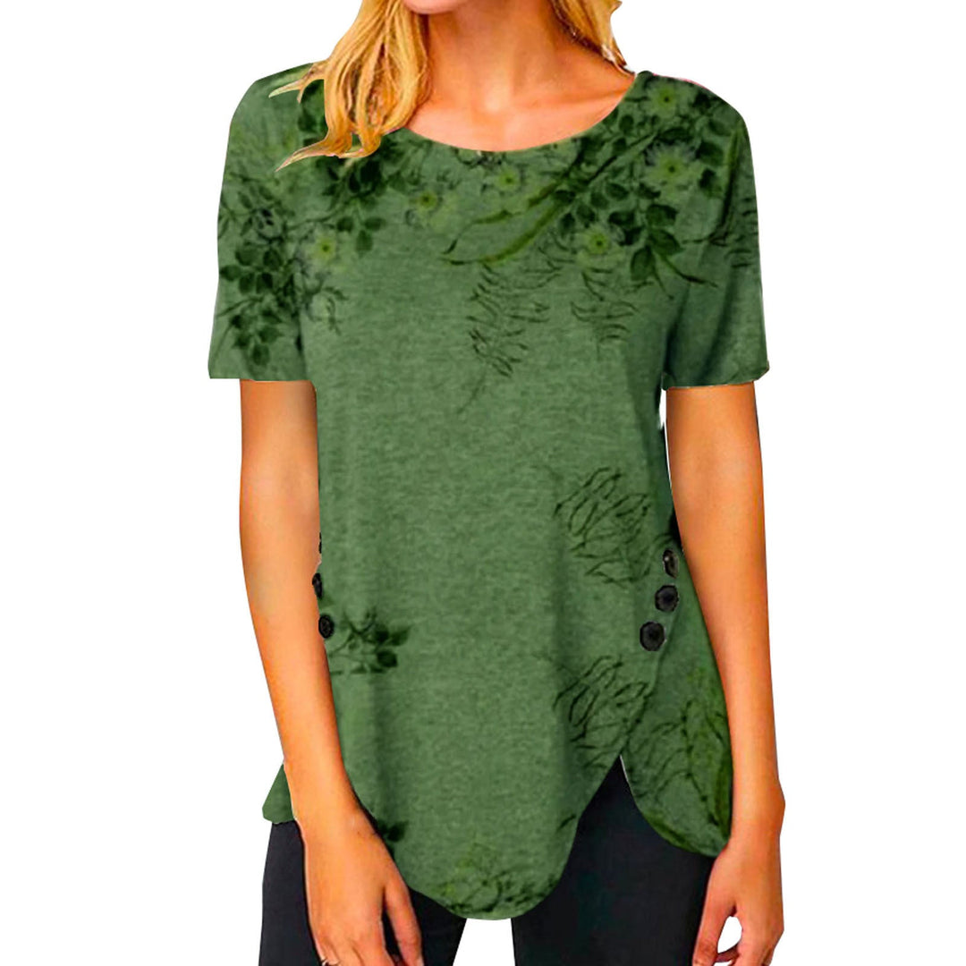 Damen lässiges T-Shirt mit dekorativem Floraldesign und asymmetrischem Saum Drune