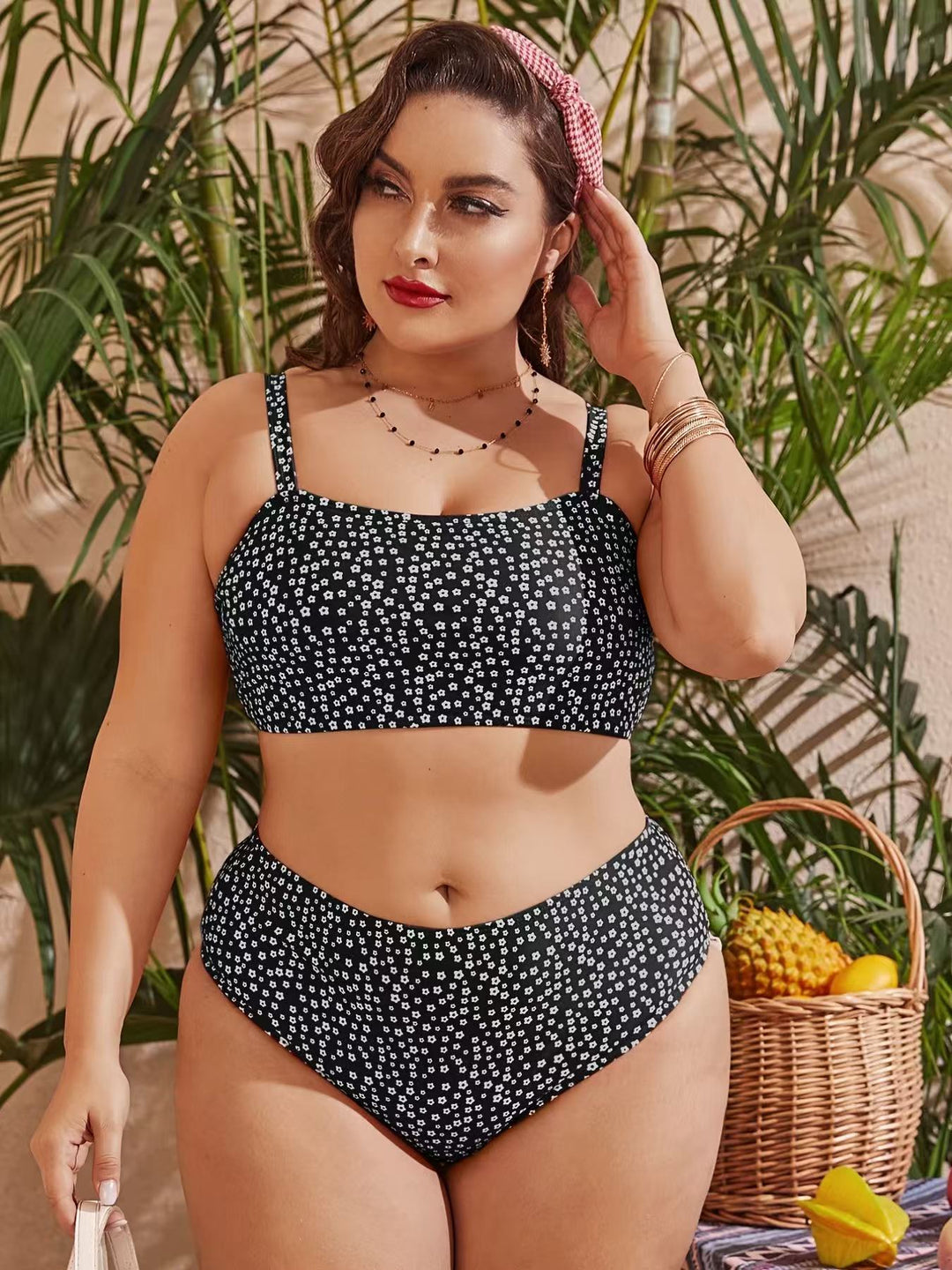 Damen Hochgeschnittener Bikini mit verspieltem Punktedesign Drune
