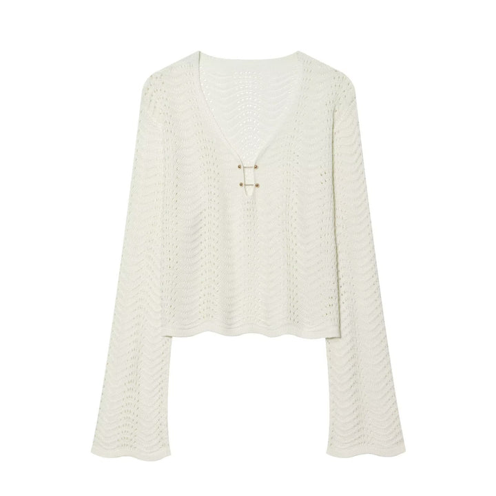 Damen Gestricktes Zweiteiler-Set mit V-Ausschnitt Croppedpullover und Midirock Drune