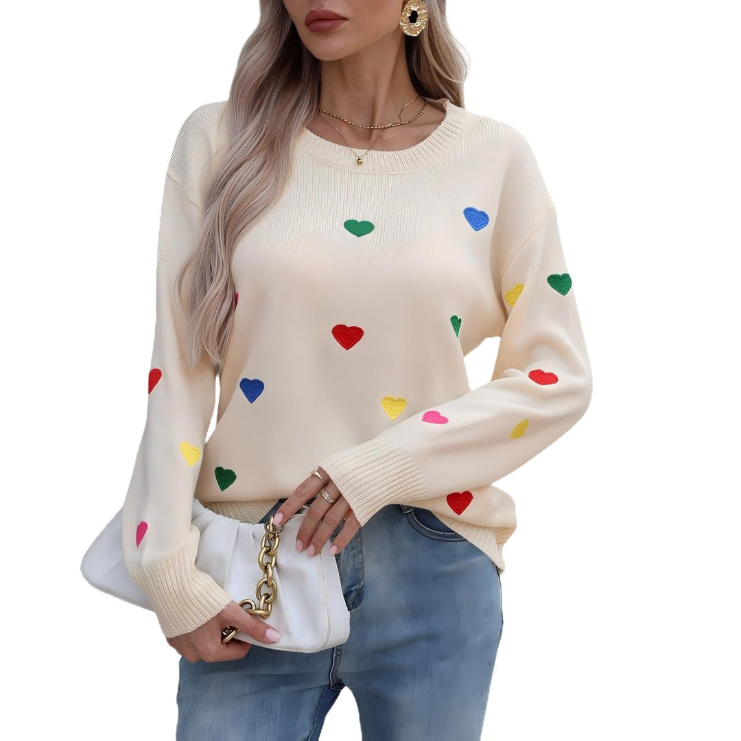 Damen Pullover mit buntem Herzdesign und weitem Schnitt Drune
