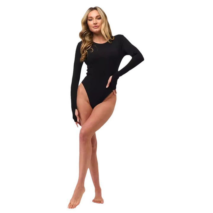 Damen Langarm-Bodysuit mit elegantem Rippdesign und figurbetontem Schnitt Drune