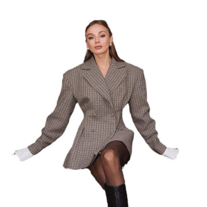 Damen Eleganter Karoblazer mit doppelter Knopfleiste Drune