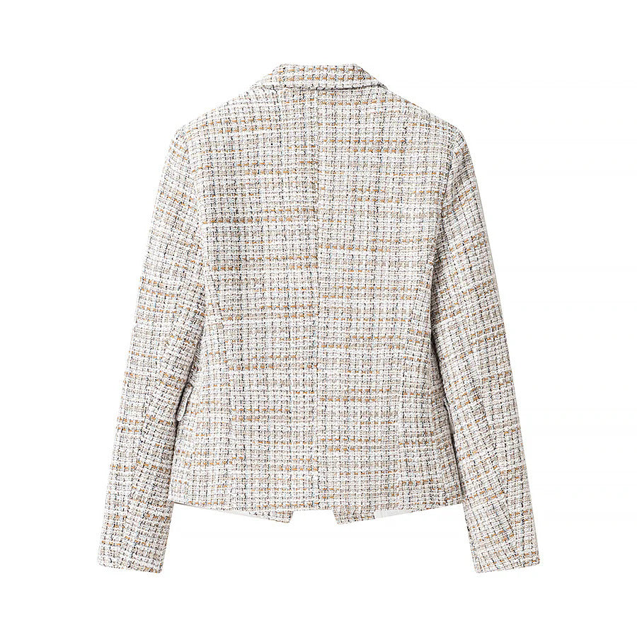 Damen nan tailliertes Bouclé‑Tweed Zweiteiler‑Set mit Doppelreiher‑Blazer und A‑Linien‑Shorts Drune