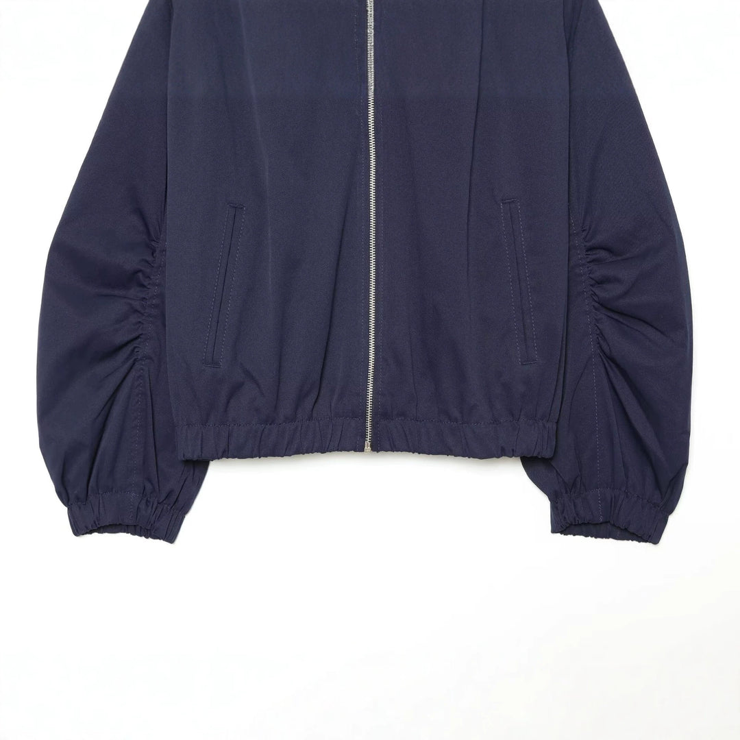 Damen Cropped Bomberjacke mit gerafften Ärmeln und hohem Funnelkragen Drune