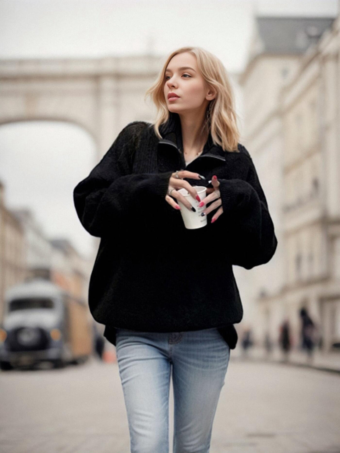 Damen Kuscheliger Pullover mit Stehkragen und Stickerei Drune