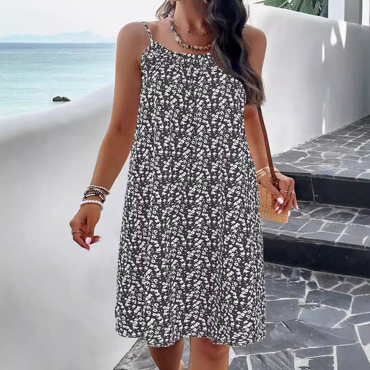 Damen ärmelloses Sommerkleid mit elastischem Bund und floralem Muster Drune