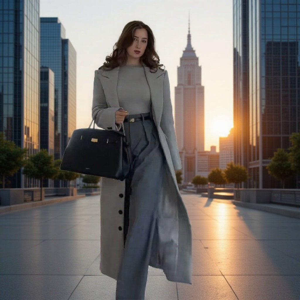 Damen Longline-Mantel mit taillierter Silhouette, strukturiertem Revers und Gehschlitz Drune