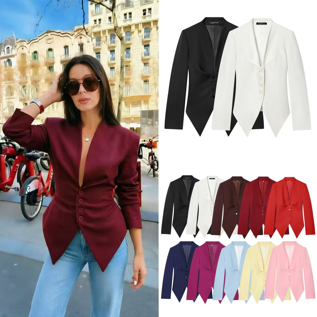 Damen Taillierter Cropped-Blazer mit spitzem Zipfelsaum und tiefem V-Ausschnitt Drune