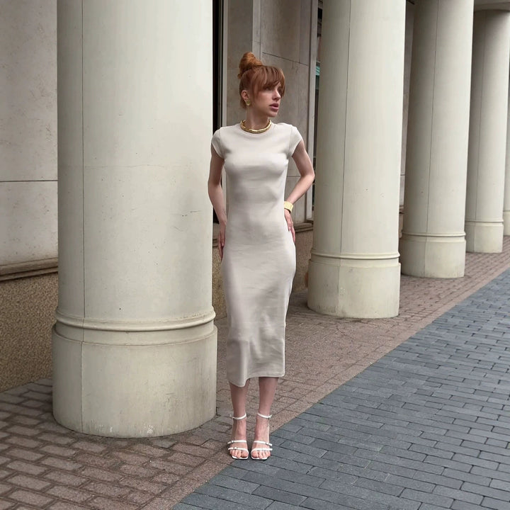 Damen Figurbetontes Langarmkleid mit elegantem Ziernähte Drune