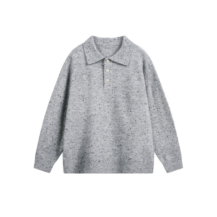Damen Oversize-Polo-Pullover aus Mélange-Feinstrick mit Polokragen und Knopfleiste Drune