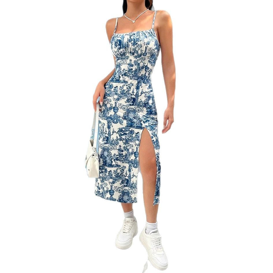 Damen figurbetontes Midikleid mit Raffung und Schlitz Drune