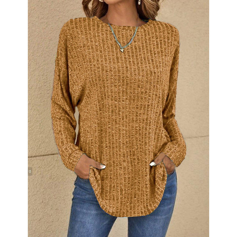 Damen Oversized Struktur-Strickpullover mit Rundhals und Eingrifftaschen Drune