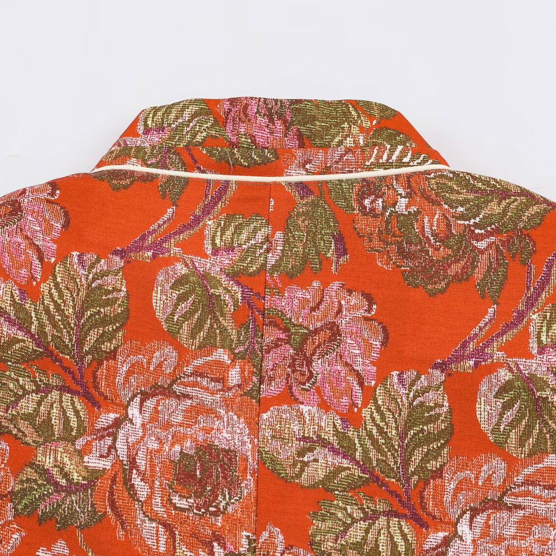 Damen Kurzblazer im Brokat‑Jacquard mit Stehkragen und Paspelkante Drune