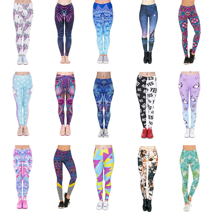 Damen Leggings mit Einhorn-Print, Verlaufsmuster und hohem Komfortbund Drune