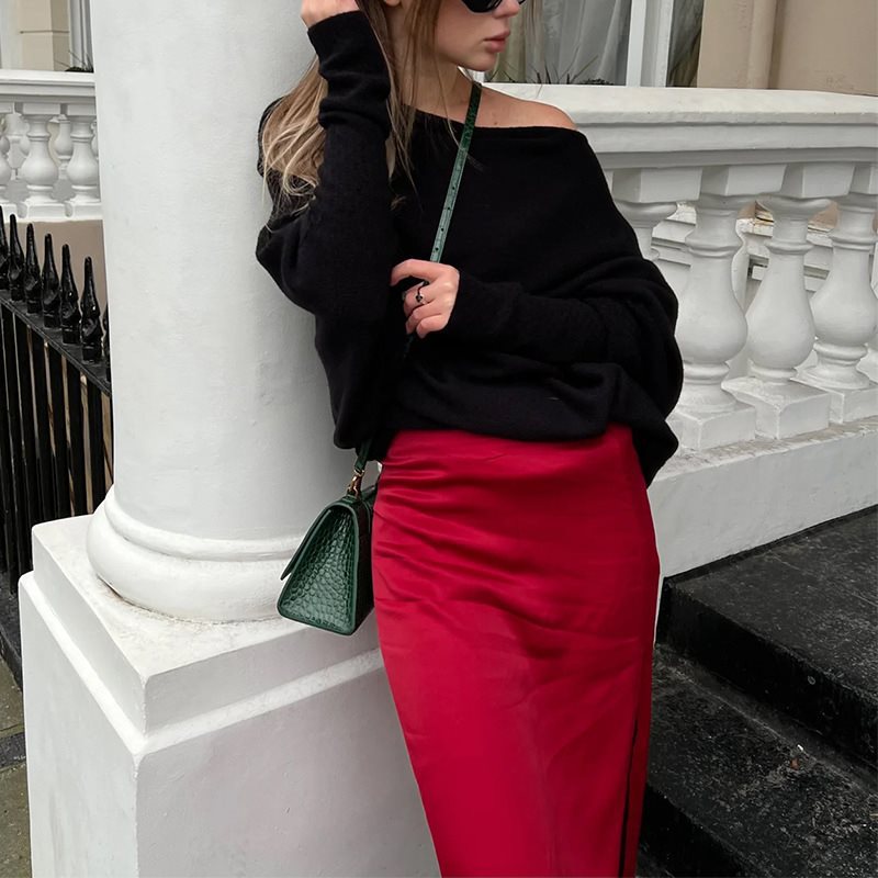 Damen lässiger Oversized Pullover mit Schulterfreies Design Drune