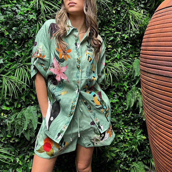 Drune | Sommer Druck Shirt Shorts Locker Casual Zweiteiliges Set