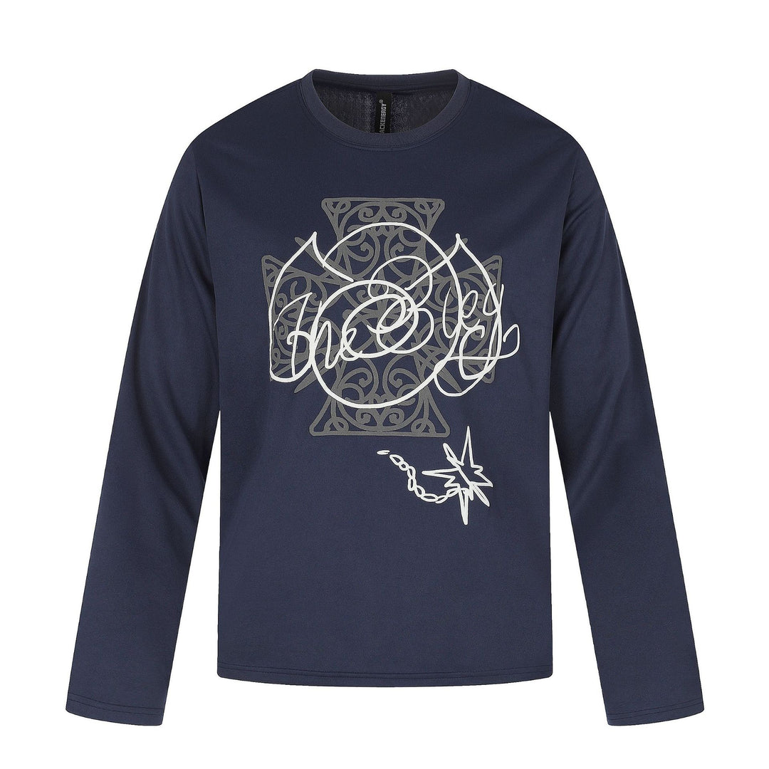 Damen Langärmliges Rundhals-Shirt mit dekorativem Print Drune
