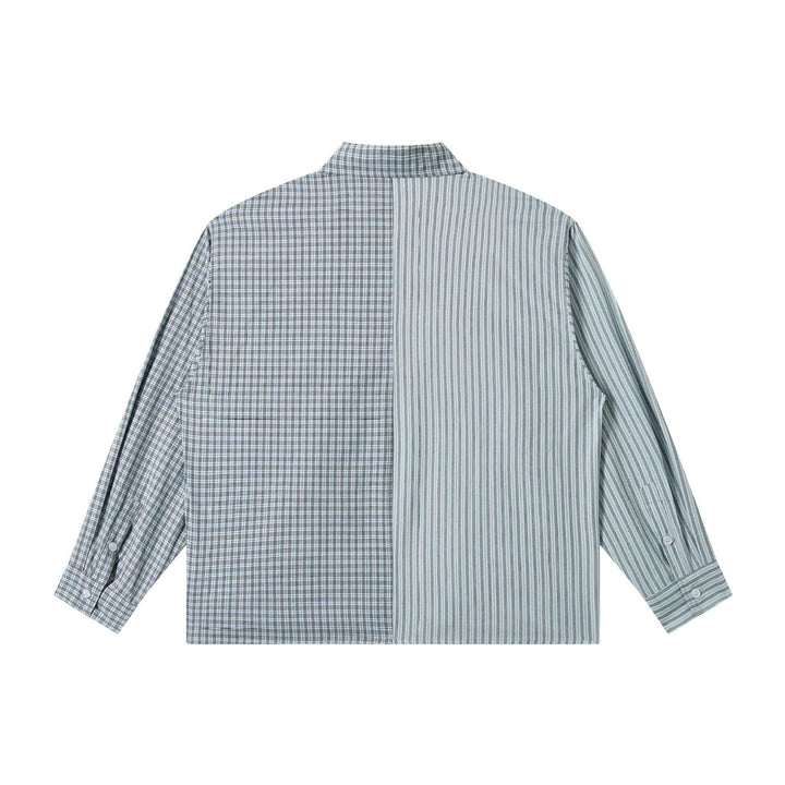 Unisex Oversize-Hemd mit geteiltem Streifen- und Karo-Design Drune