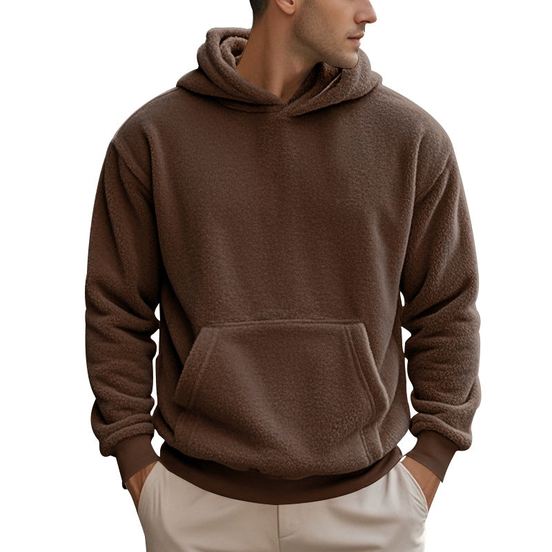 Herren Sherpa-Kapuzenpullover im Teddy-Fleece mit Kängurutasche und Rippbündchen Drune