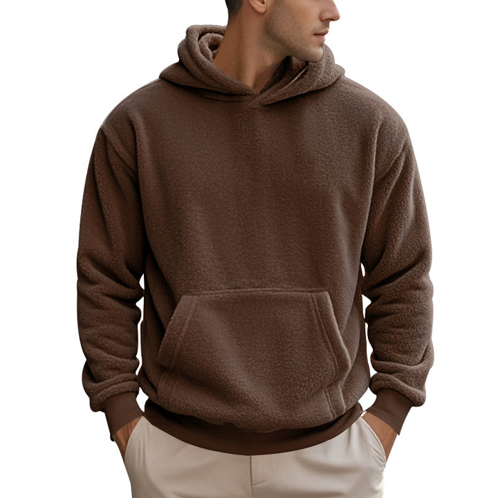 Herren Sherpa-Kapuzenpullover im Teddy-Fleece mit Kängurutasche und Rippbündchen Drune
