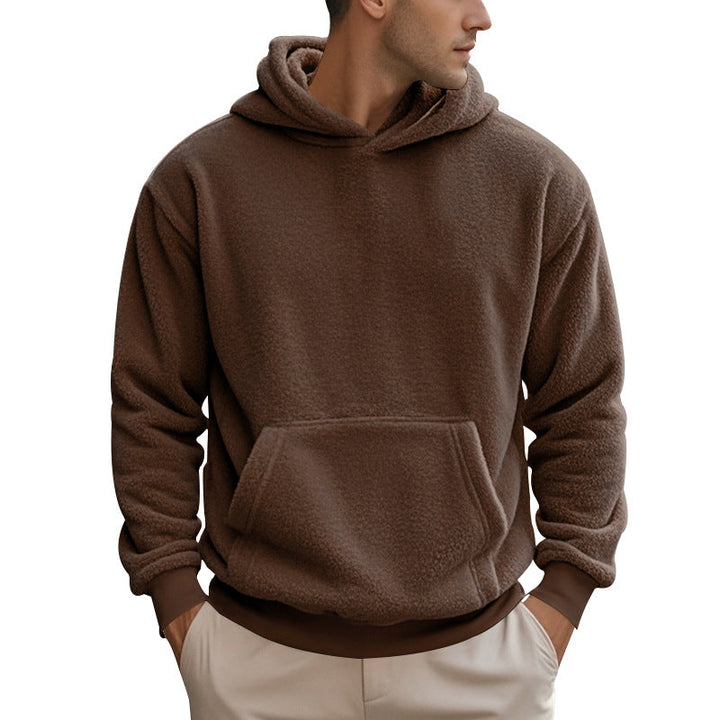 Herren Hoodie aus kuscheligem Teddy-Fleece mit Kängurutasche und breiten Bündchen Drune