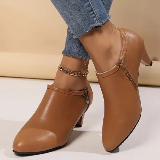 Damen Ankle‑Booties mit mittelhohem Trichterabsatz, spitzer Vorderkappe und seitlichem Reißverschluss Drune