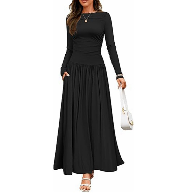 Damen Maxikleid mit langen Ärmeln und elegantem Wickeldesign Drune