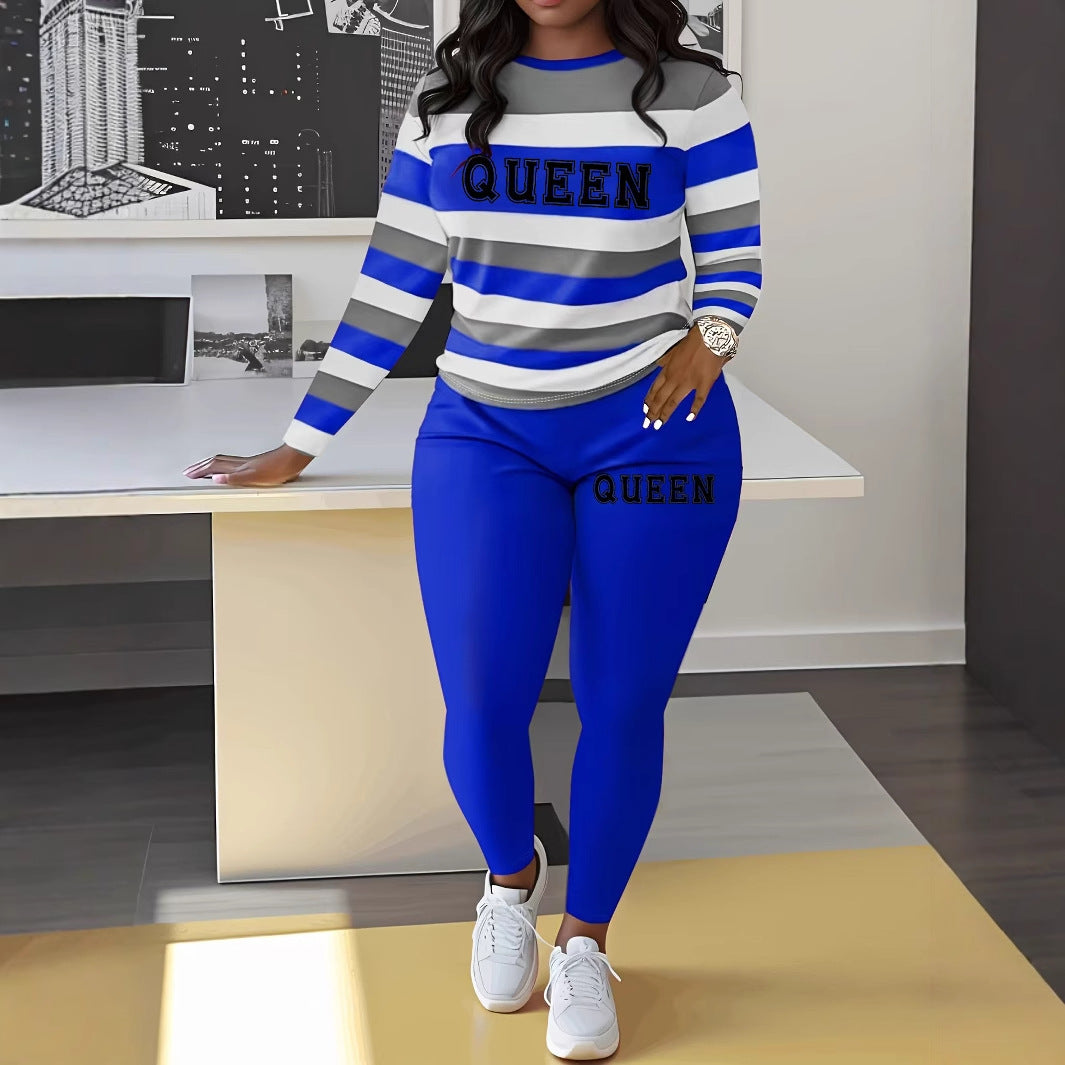 Damen Sportliches Zweiteiler-Set mit gestreiftem Oberteil und leggings Drune
