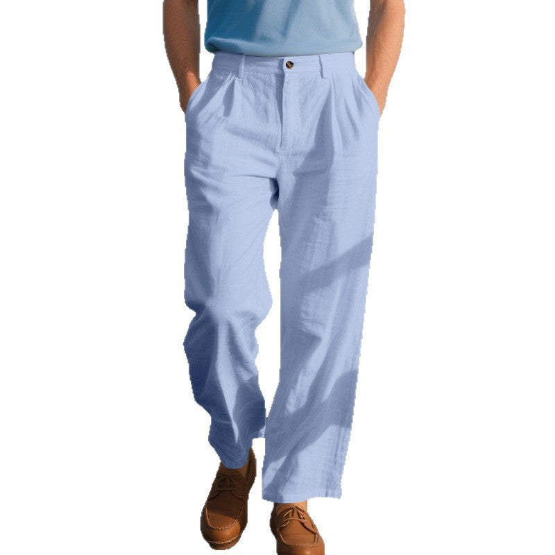 Herren nan weite Leinenhose mit Bundfalten, hohem Bund und Seitentaschen Drune