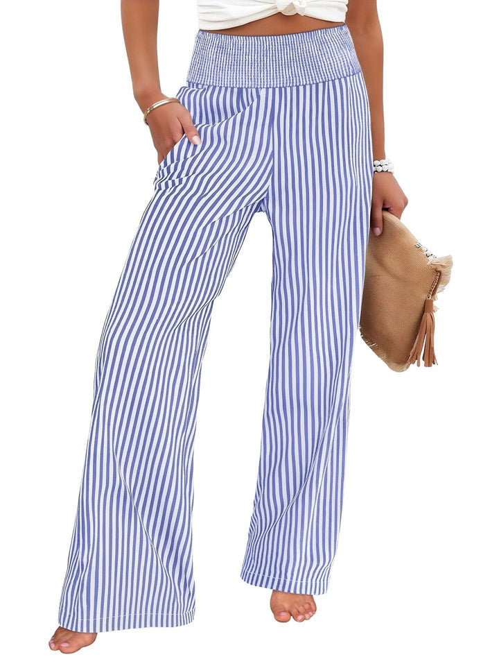 Damen Gestreifte Palazzo-Hose mit hohem, gerafftem Bund und weitem Bein Drune