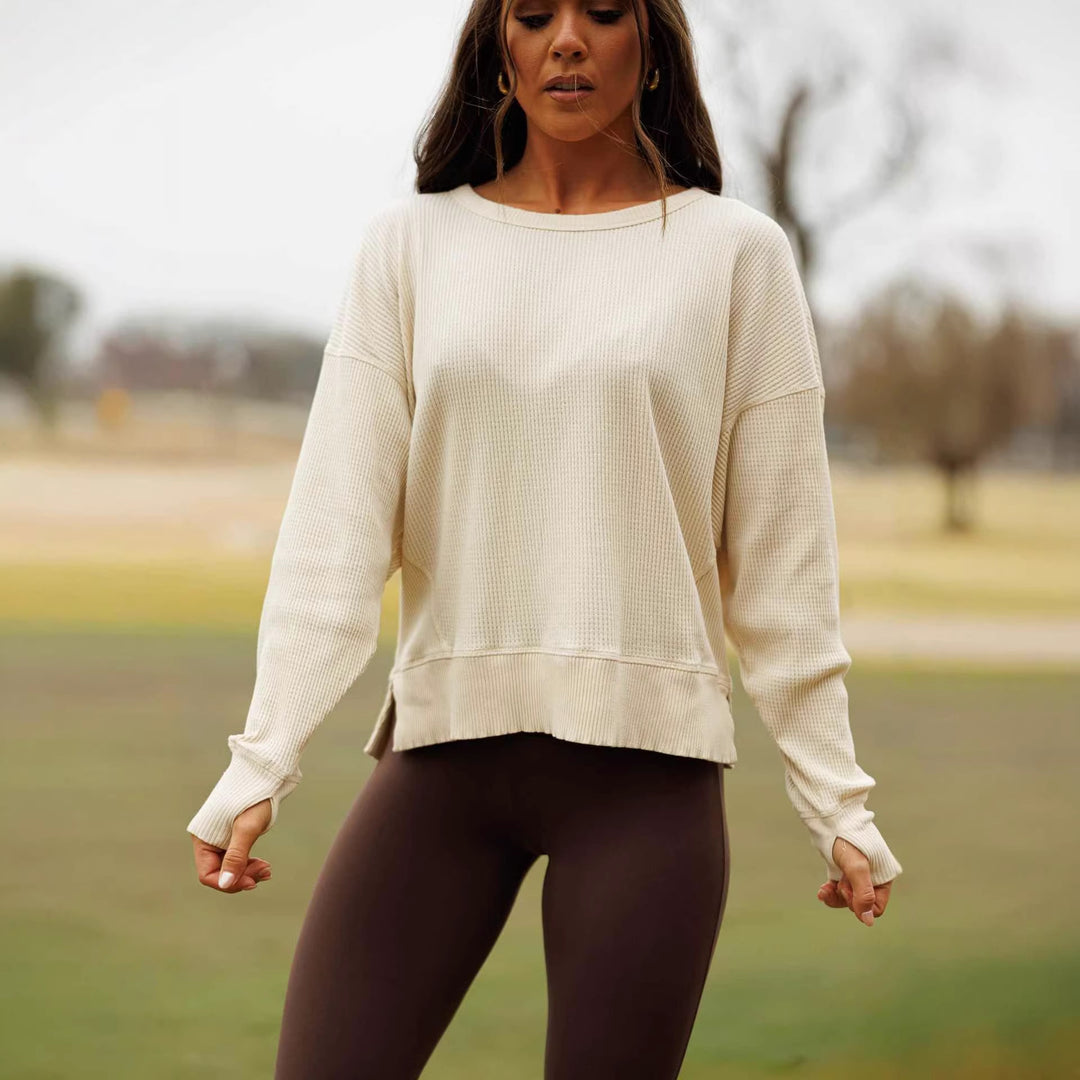Damen lässiges Langarmshirt mit Rippenstruktur Drune
