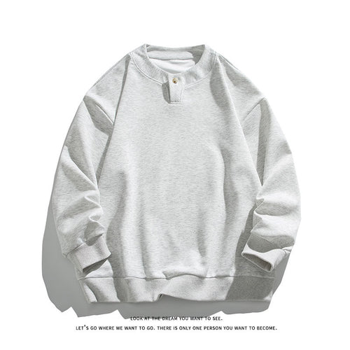 Unisex Oversize-Henley-Sweatshirt mit Druckknopf am Kragen Drune