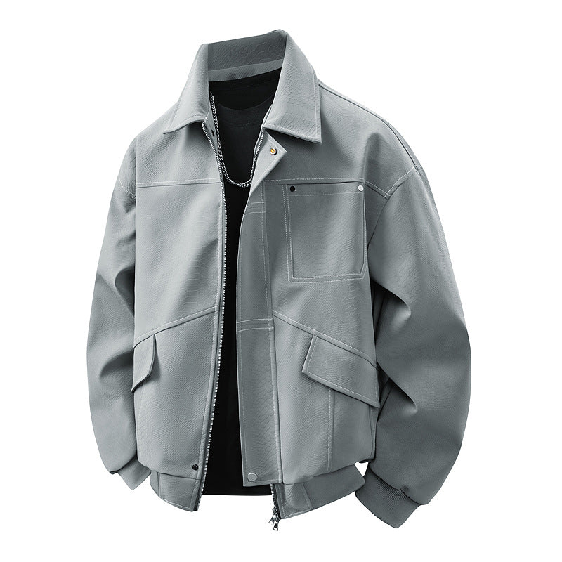 Herren Boxige Utility-Bomberjacke mit aufgesetzten Pattentaschen, verdecktem Zwei-Wege-Reißverschluss & strukturierter Canvas-Optik Drune