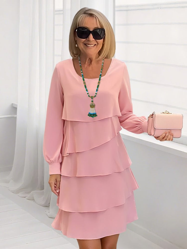 Damen schickes Rüschensommerkleid mit Langarm Drune