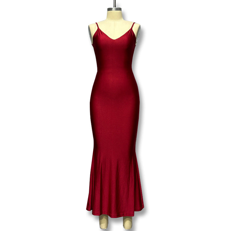 Damen Elegantes figurbetontes Abendkleid mit tiefem V-Ausschnitt und feierlichem Glanz Drune