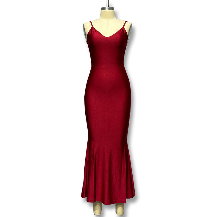 Damen Elegantes figurbetontes Abendkleid mit tiefem V-Ausschnitt und feierlichem Glanz Drune