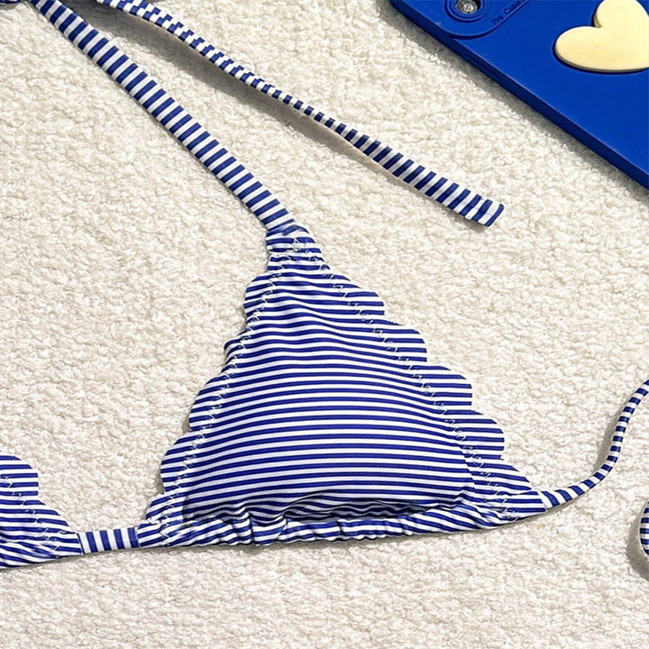 Damen Triangel-Bikini-Set mit verspieltem Rüschendesign und verstellbaren Bindebändern Drune