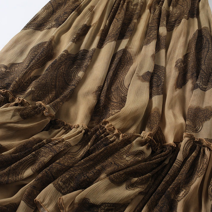 Damen Maxirock aus Chiffon mit Plissée, Elastischem Bund und Volantsaum Drune