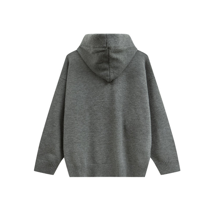 Damen Oversize Kapuzenstrickpullover mit halber Knopfleiste und Rippbündchen Drune