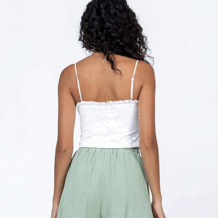 Damen Spitzen-Top mit Schnürung und Rüschendetail Drune