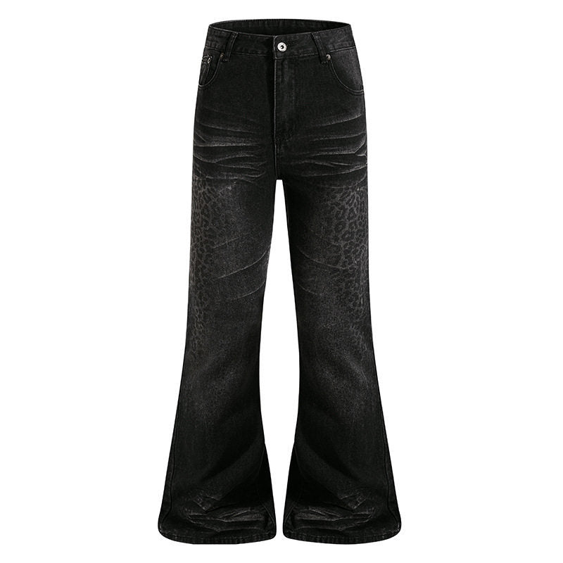 Damen Hochgeschnittene Flared-Jeans mit dezenter Leo-Prägung und Used-Waschung Drune