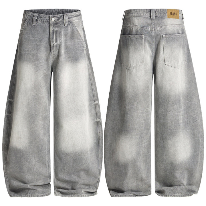 Herren Bodenlange Oversized-Denim-Palazzohose mit verwaschener Fade-Optik und tiefem Schritt Drune